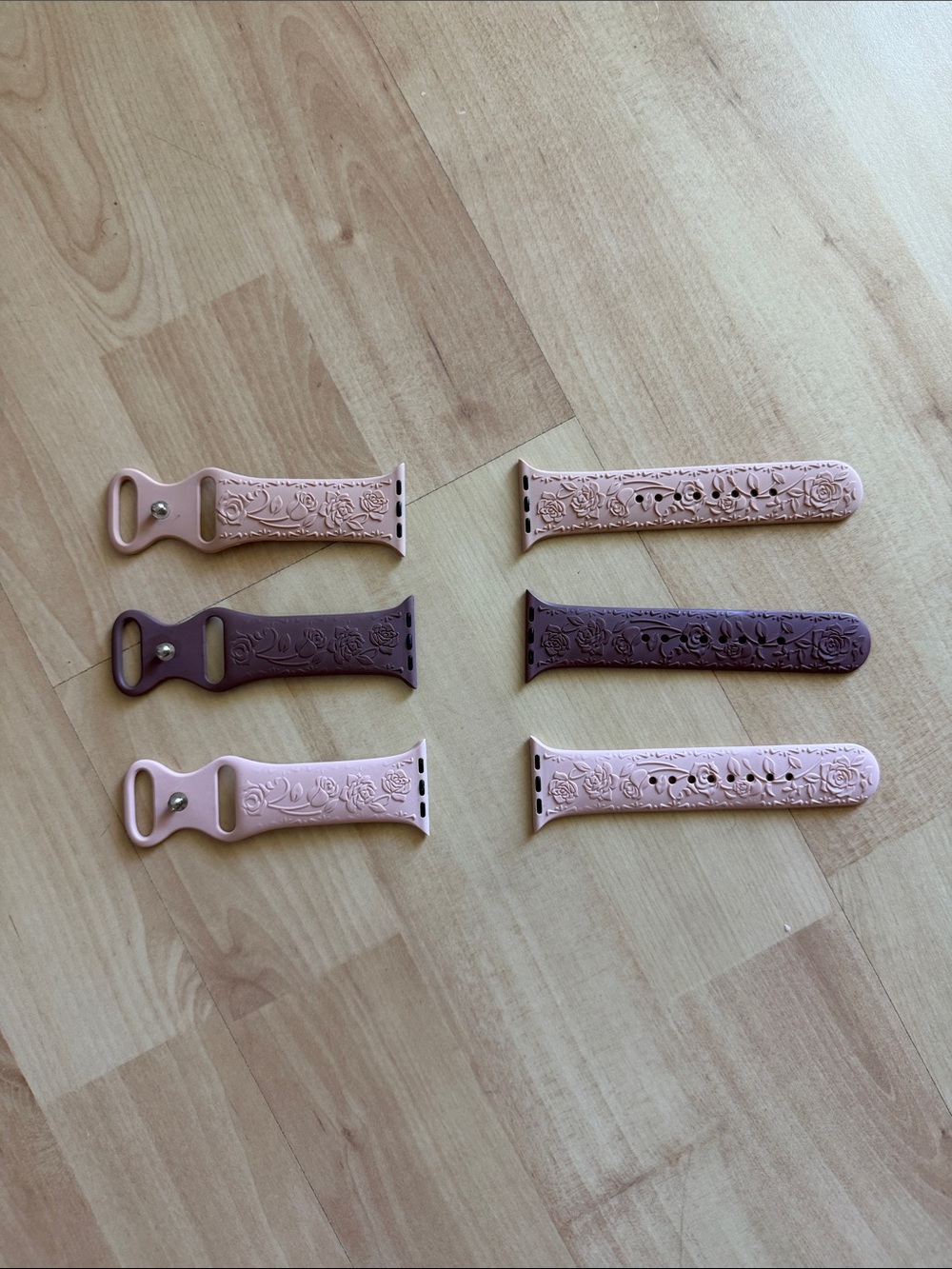 Floral Embossed Silicone Watch Bands - Pink & Plum Set